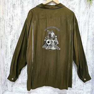 Nat Nast Luxury Men's Button Down Shirt Size Large Olive Green Military Silk